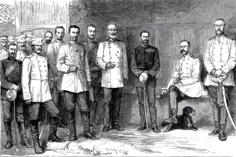Picture shows Tsar Alexander II of Russia together with his staff during the Russian-Turkish War in