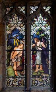 Baptism of Christ stained glass window church of Saint John the Baptist, Peterborough,