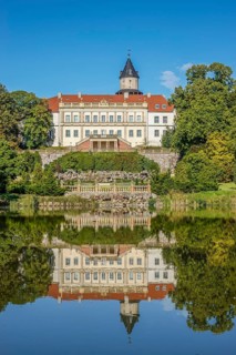 Wiesenburg Castle, lake in the castle park, Potsdam Mittelmark district, Brandenburg, Germany