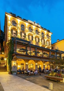 Hotel du Lac building by night, Bellagio, Lake Como, Italy