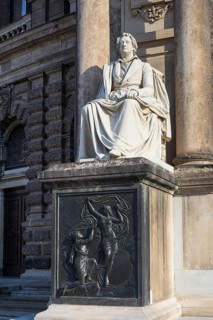 Figure of Johann Wolfgang von Goethe at the entrance to the Semperoper, Dresden, Saxony, Germany