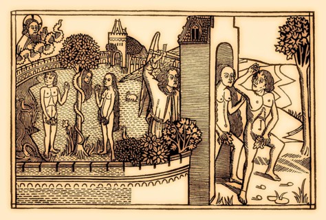 The Expulsion of Adam and Eve, wood engraving, Kölner-Bibel, Cologne bible, 1478