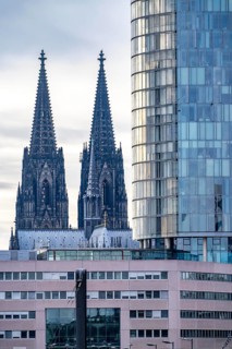 Cologne, North Rhine-Westphalia, Germany, view over the city centre of Cologne, from Deutz to