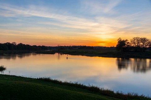 Sunset on the Elbe in Kreinitz, Saxony, Germany