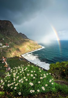 View of the village of Santa Catalina and the sea beaches Playa de Santa Catalina and Playa de