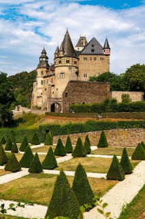 Baroque gardens of Bürresheim Castle, castle north-west of Mayen on a rocky spur in the Nettetal