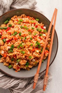 Fried Rice, with vegetables and egg, Chinese cuisine, homemade, no people