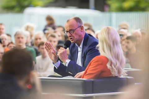 Friedrich Merz (CDU, Chancellor of the Federal Republic of Germany) during a stage talk at the Open
