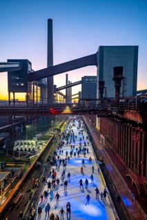 Ice rink at the Zollverein coking plant, Zollverein World Heritage Site, Essen, Germany