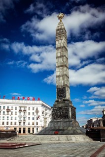 MINSK, BELARUS, OCTOBER 6, 2015: Great Patriotic War Victory Monument and Eternal flame on Victory