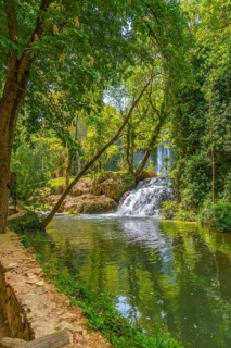 Beautiful landscape at La Caprichosa Waterfall in the Monasterio de Piedra Natural Park, Aragon,