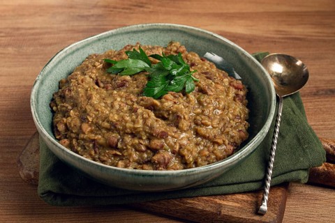 Lobio, a traditional Georgian dish, boiled beans, homemade, no people