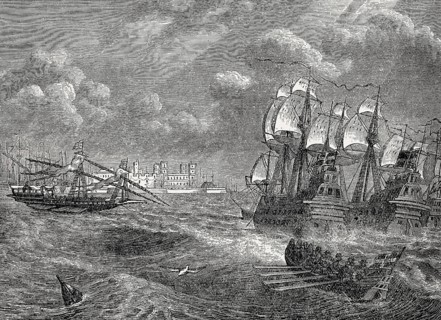 The battle of Cadiz Bay in 1596, Anglo-Spanish War, From British Battles on Land and Sea, by James
