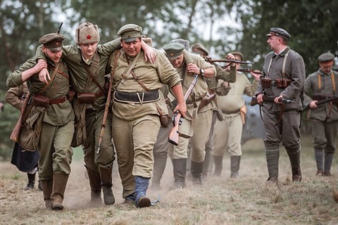 LUBIN, POLAND - AUGUST 8, 2020:, A staging of the Battle of Warsaw from 1920, in which the Polish