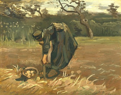 Peasant Woman Digging Potatoes (1885), painting by Vincent Willem van Gogh (born 30 March 1853 in