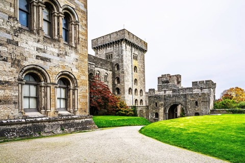 Autumn colors over Penrhyn Castle and Garden, Llandygai, Bangor, Gwynedd, North Wales, UK
