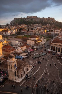 View over the old town of Athens, with Panagia Pantanassa Church, Tzisdarakis Mosque and Acropolis,