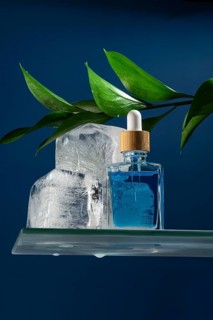 A refreshing face care serum or oil for men in a sleek dropper bottle. Designed for cooling