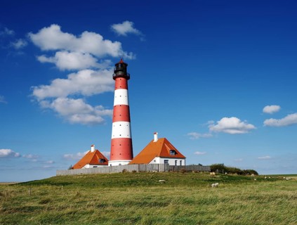 The lighthouse of Westerhever near St. Peter Ording, Westerheversand, Schleswig-Holstein, Federal