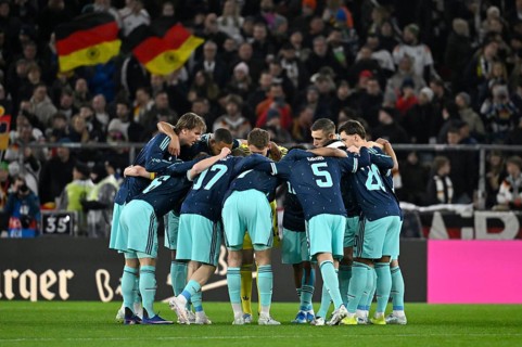 Team building, circle of the team in front of the start of the game National team Germany soccer