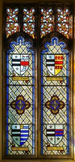 Stained glass window Doughty family crest by Thomas Willement c 1843, Theberton church, Suffolk,