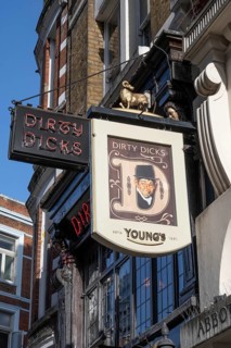 London, UK. February 25th 2026. Dirty Dicks, a famous London pub and ale house, the historical