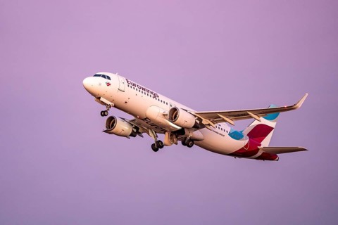 Eurowings Airbus A320-214 taking off from Cologne-Bonn Airport, CGN, North Rhine-Westphalia,