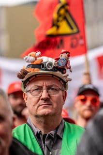 Demonstration by many thousands of steelworkers in front of the ThyssenKrupp headquarters in Essen