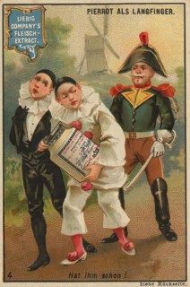 Series Stories of Pierrot, as thief, long finger, the policeman has caught him, Liebig picture,