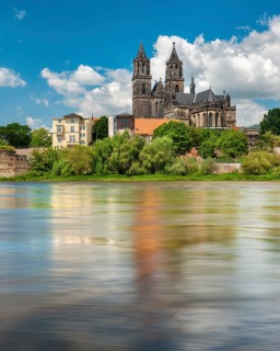 The Gothic Magdeburg Cathedral on the River Elbe, Magdeburg, Saxony-Anhalt, Germany