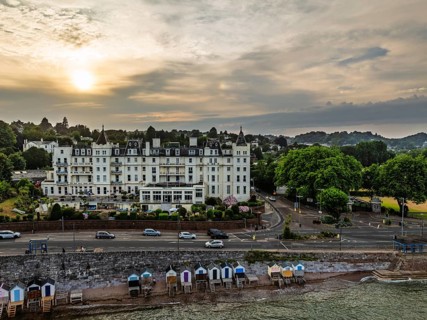 The Grand Hotel in Torquay from a drone, English Riviera, Torbay, Devon, England, United Kingdom