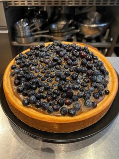 Freshly baked blueberry and caramel cheesecake, Vienna, Austria