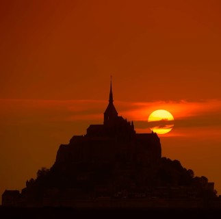 Le Mont-Saint-Michel at sunset, Benedictine monastery, Manche department, Normandy, France