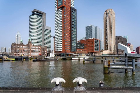 Kop van Zuid, Wilhelminapier, skyscrapers on the Nieuwe Maas, skyline of the city center, Rijnhaven