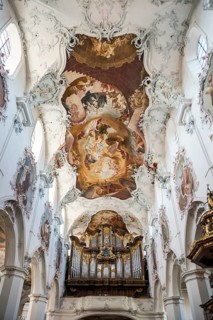 Baroque church, vaulted ceiling and organ, Fridolinsmünster, Church of St Fridolin, Bad Säckingen,