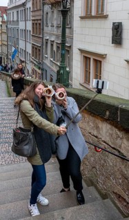 Tourists in a small alley, Old Town of Prague, Czech Republic