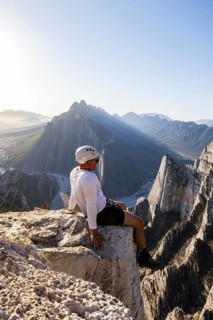 A man takes a rest on the rocky cliffs of Eagleâ€™s Nest in Monterrey, Mexico, after practicing