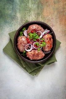 Fried apkhazura, cutlet in a fat grid, spicy, Georgian dish, fried on ketsi, homemade, no people