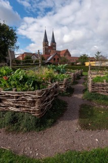 Monastery garden, Jerichow Monastery, considered the oldest brick building in northern Germany,