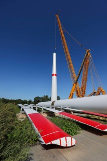 Dorsten, North Rhine-Westphalia, Germany, construction of a wind turbine, the first wind turbine of