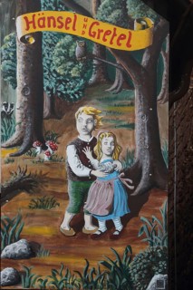 Wall painting around fairy tale Hansel and Gretel in the forest, fairy tale characters, street art,