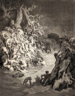 The world is destroyed by water, Old Testament, woodcut by Gustave Doré