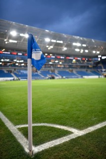 Interior, pitch, corner flag, TSG 1899 Hoffenheim logo, floodlight, blue hour, Europa League,