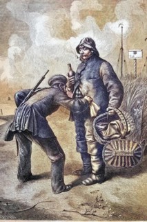 Customs officer searches fishermen for smuggled goods at the North Sea, Germany, coloured wood