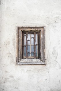 Detailed view of a historic town house in the historic old town of Rottweil with a window with
