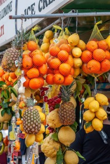 Mixed fruit at a market stall in Campania, Italy