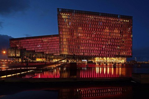 Iceland, the Harpa building at night, concert hall, conference house, Europe, Reykjavik
