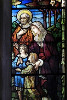 Detail of Jesus Christ the Good Physician, stained glass window, Church of Saint Mary, Mendlesham,