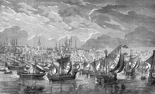 The fleet of the crusaders in front of Constantinople during the Fourth Crusade in 1203, Riva