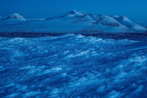 View of the Akka massif in the blue hour, Stora Sjöfallet National Park, Laponia World Heritage